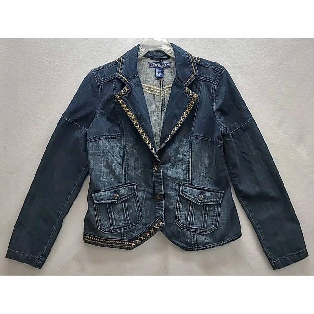 Baccini Ladies Denim‎ Jacket Embroidered Size Large